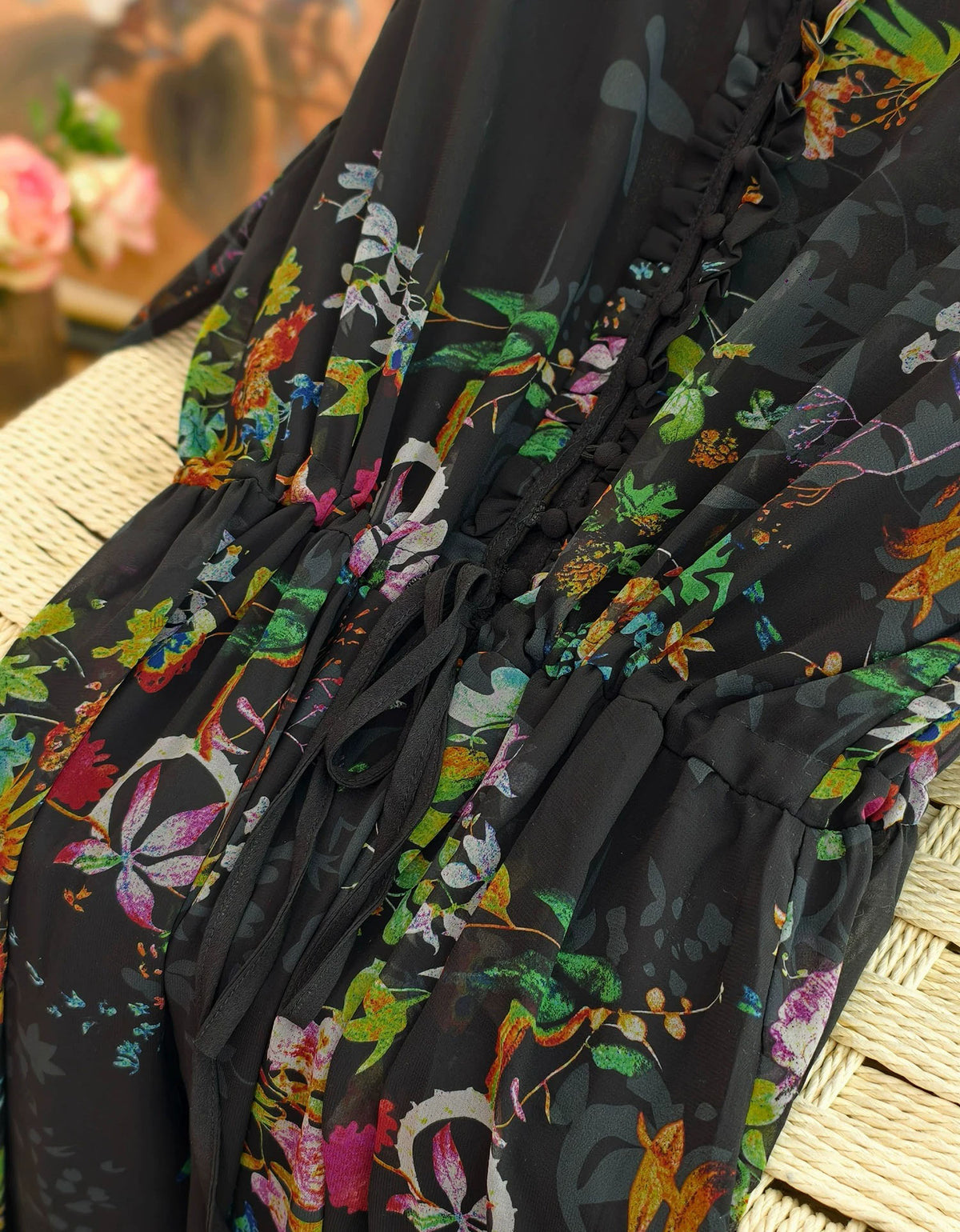 Floral print midi dress for women with elegant bohemian style and gathered waist