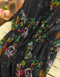 Floral print midi dress for women with elegant bohemian style and gathered waist