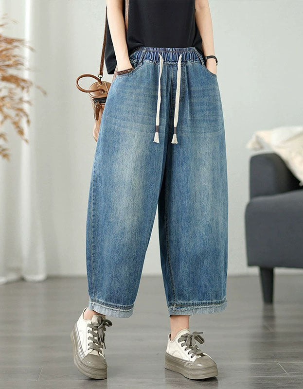 Women's Casual Elastic Waist Denim Culotte Pants