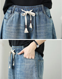 Women's Vintage Blue Wide Leg Denim Capri Pants