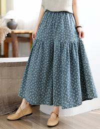 Blue floral wide leg cropped pants for women