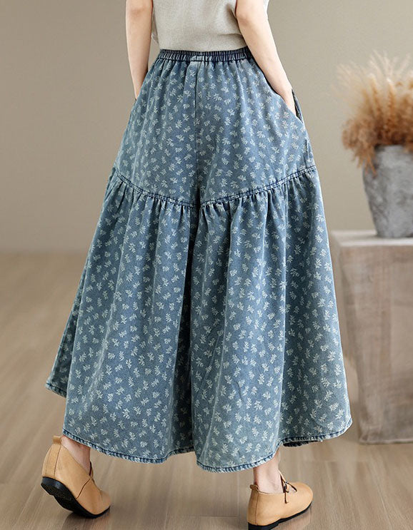 Women's Vintage Floral Denim Wide Leg Pants for Women