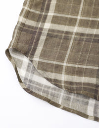 Women's Cottagecore Brown Plaid Linen Shirt