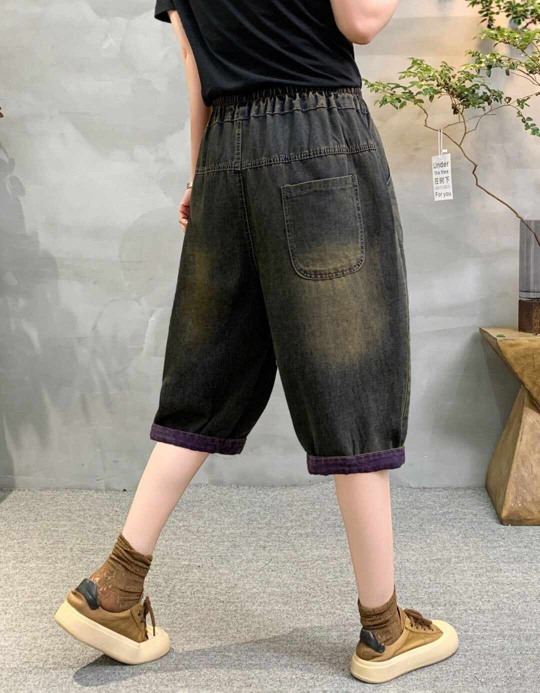 Women’s Washed Denim Bermuda Shorts with Embroidery
