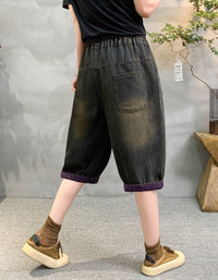 Women’s Washed Denim Bermuda Shorts with Embroidery