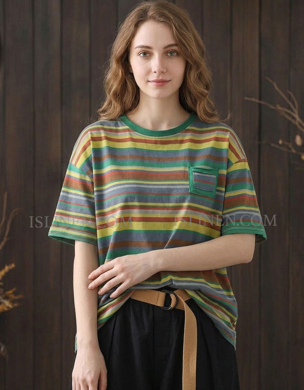 Oversized Casual Stripe Top for Women Summer Wear