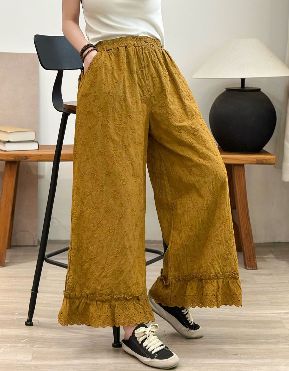 Relaxed Wide Leg Cotton Palazzo Pants for Women