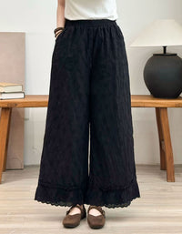 Women's Mustard Wide Leg Embroidered Casual Pants