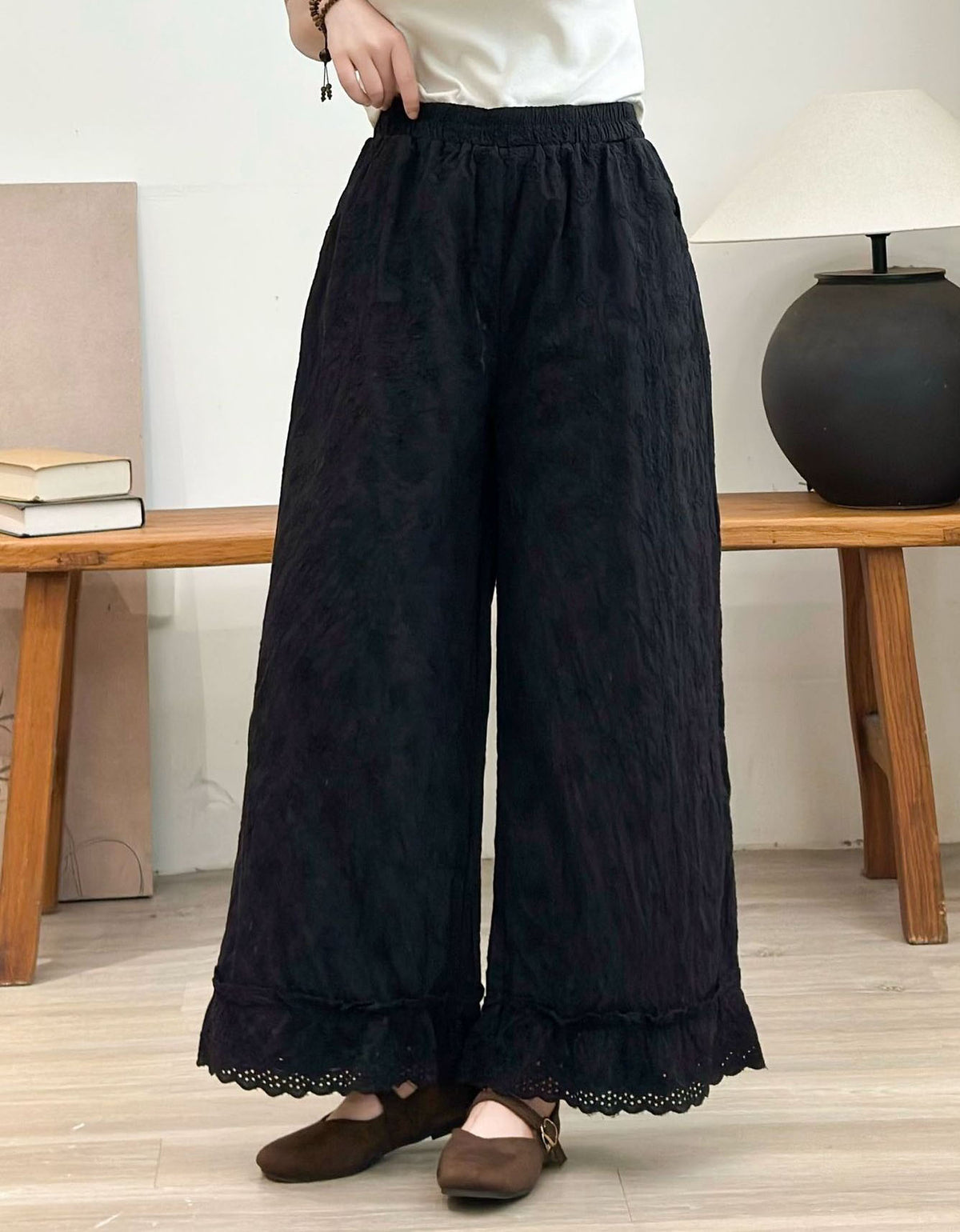 Women's Casual Floral Embroidered Cotton Pants