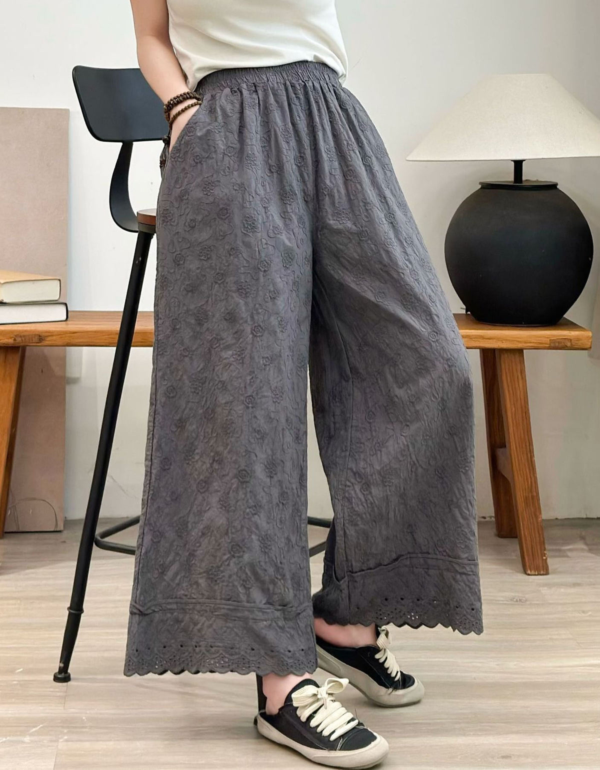 Comfortable Elastic Waist Boho Wide Leg Pants
