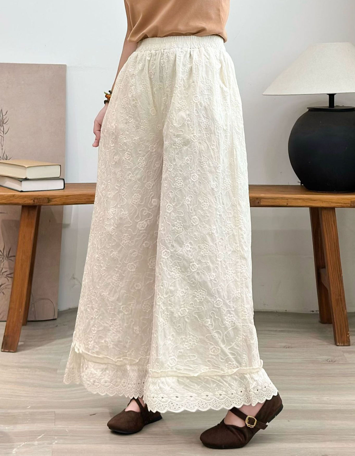 Women's Loose Fit Embroidered Palazzo Trousers