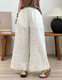 Women's Relaxed Fit Wide Leg Cotton Trousers