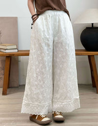 Vintage Style Cotton Wide Leg Pants with Pockets