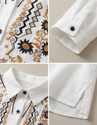 Relaxed fit white floral embroidered blouse for everyday casual wear