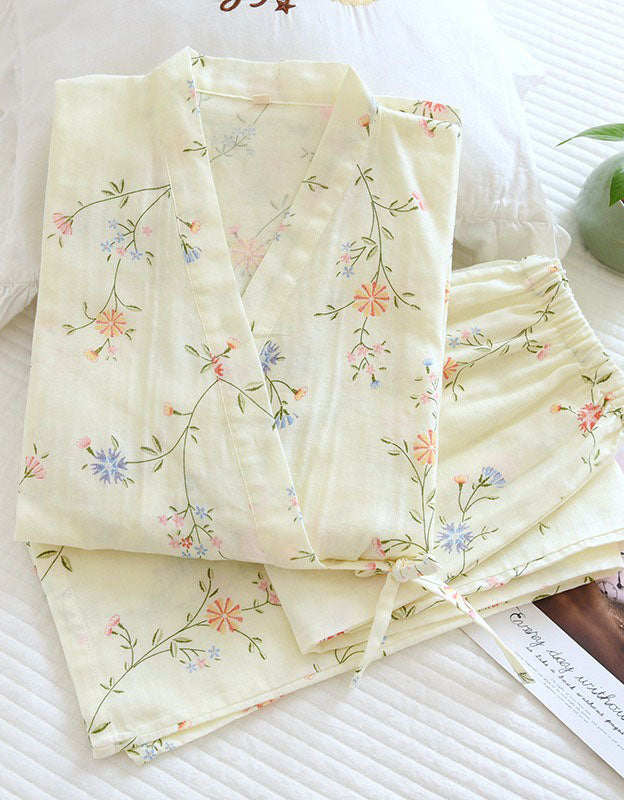 floral pajama set women soft cotton sleepwear set