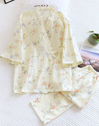women floral cotton pajama set kimono top lounge wear