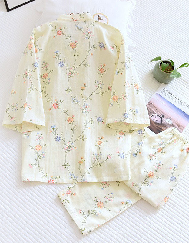 women kimono pajama set floral print lounge outfit