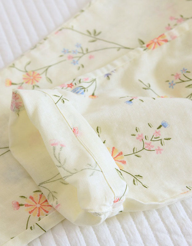 Women Floral Cotton Pajama Set Kimono Top Lounge Set