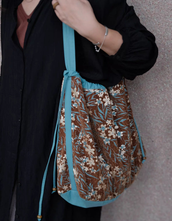 Vintage Flower Print Canvas Tote Bag for Women