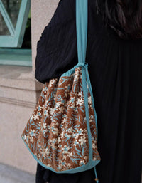 Boho Floral Shoulder Bag with Drawstring Top