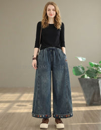 loose fit denim jeans women wide leg casual style