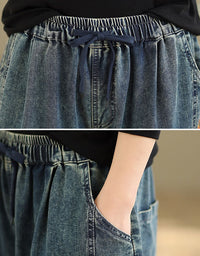 stylish embroidered denim wide leg pants women