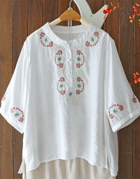 Boho Cotton Linen Embroidered Summer Shirt