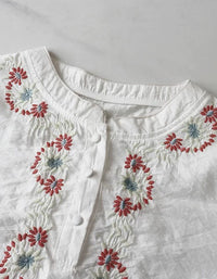 Women's Vintage Embroidered Pink Linen Blouse