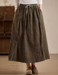 Women Floral Print Olive Green Loose Fit Maxi Skirt