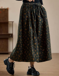 Women Olive Green Floral Print Relaxed Maxi Skirt