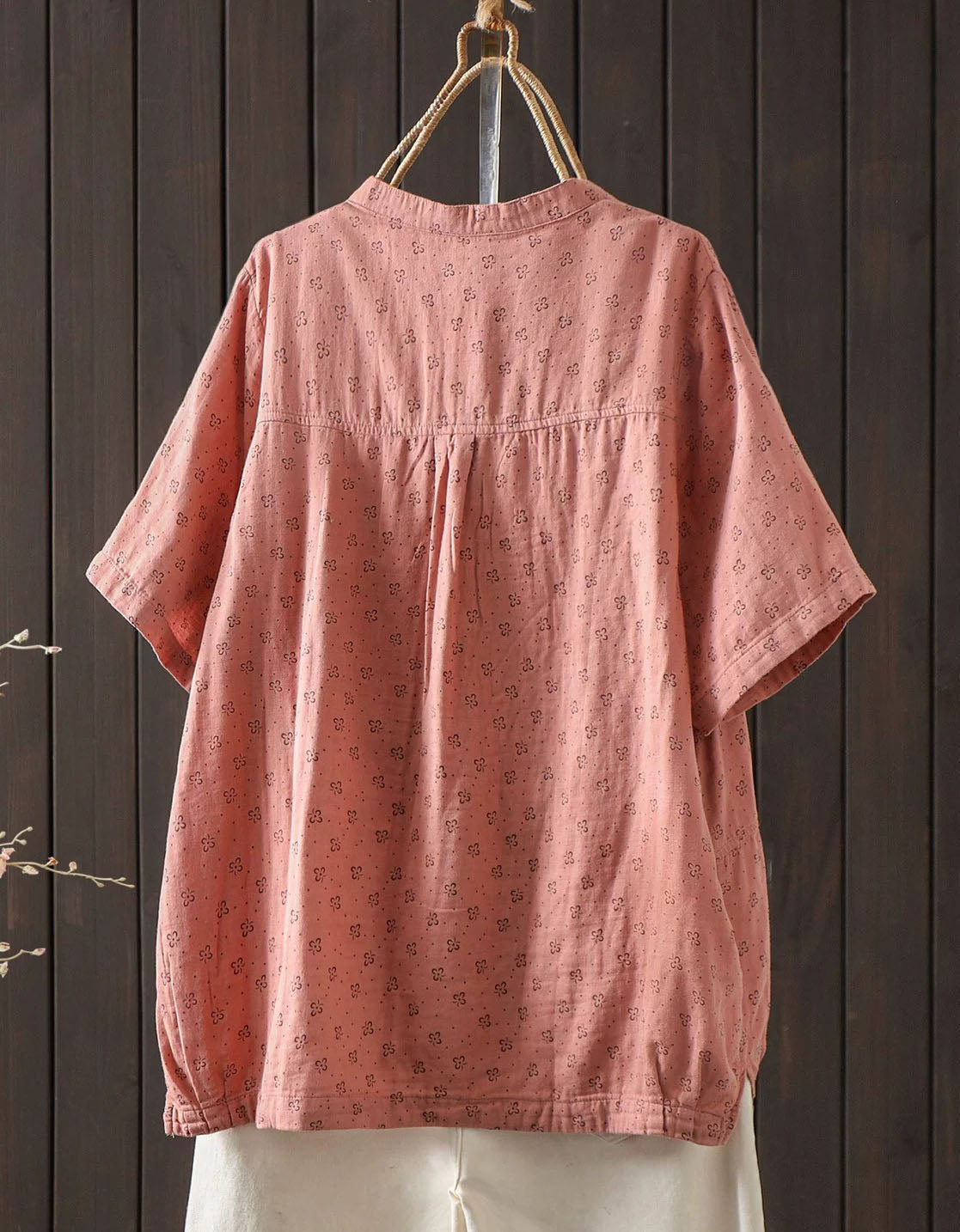 Breathable Cotton Linen Blouse Women – Vintage Style Short Sleeve Tunic Shirt with Pockets