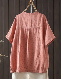 Breathable Cotton Linen Blouse Women – Vintage Style Short Sleeve Tunic Shirt with Pockets