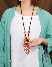 Women Vintage Flower Tassel Necklace