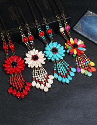 Women Vintage Flower Tassel Necklace