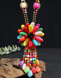 Women Vintage Flower Tassel Necklace