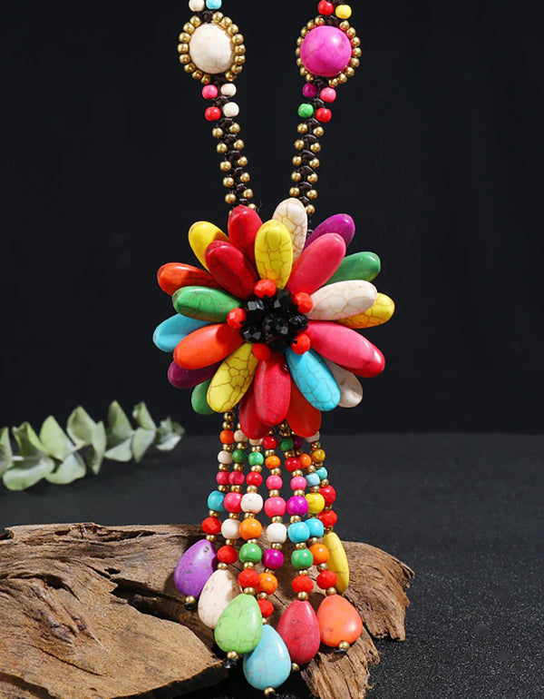 Women Vintage Flower Tassel Necklace