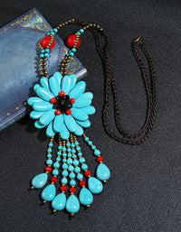 Women Vintage Flower Tassel Necklace