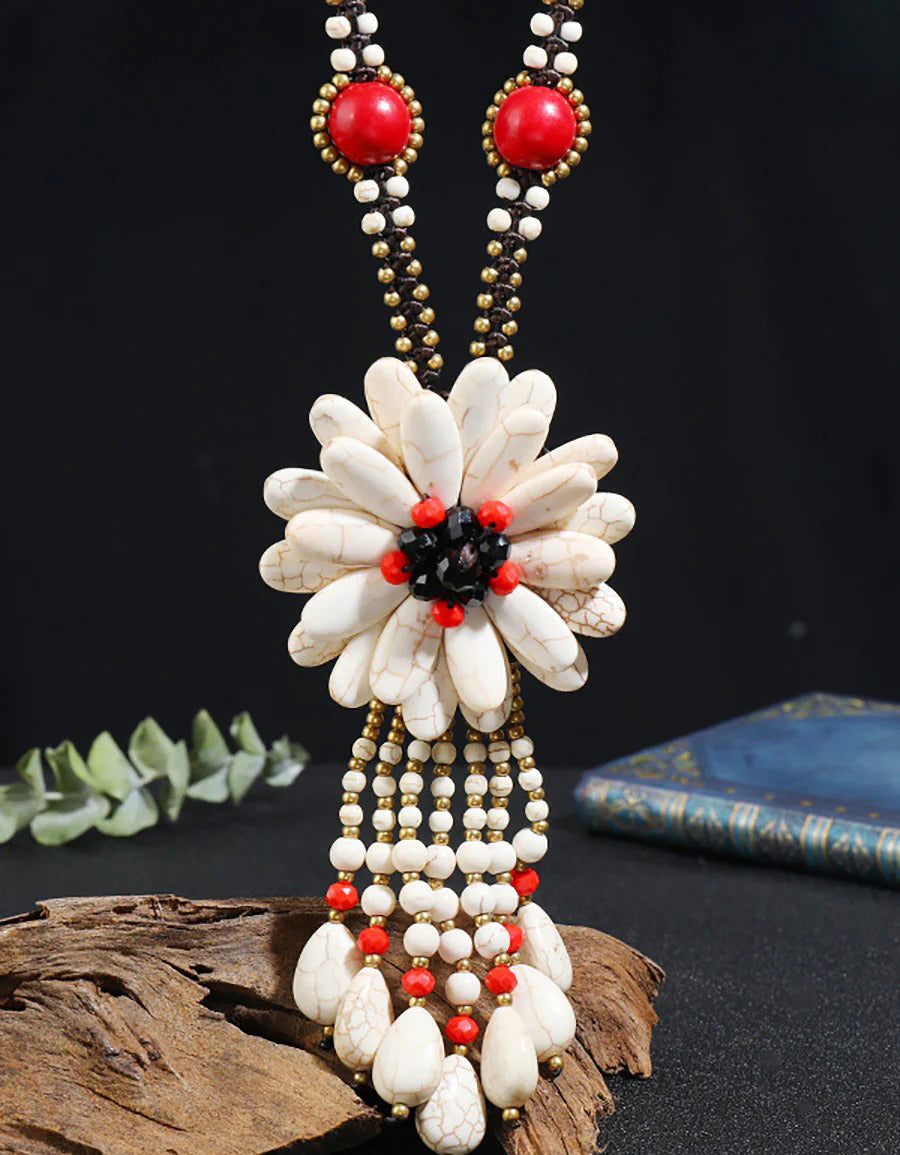 Women Vintage Flower Tassel Necklace
