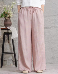 Pink minimalist vintage linen pants women wide leg style