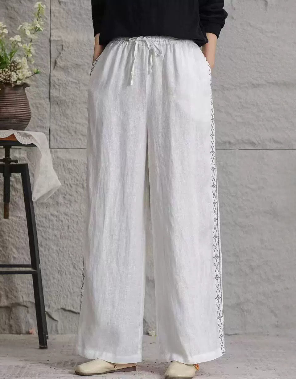 Comfortable Vintage Linen Wide Leg Pants Women