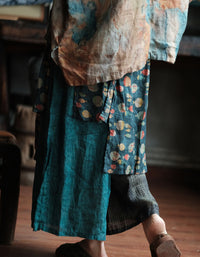 Casual Vintage Style Women’s Baggy Linen Pants – Unique Fish Pattern Patchwork Wide Leg Bottoms