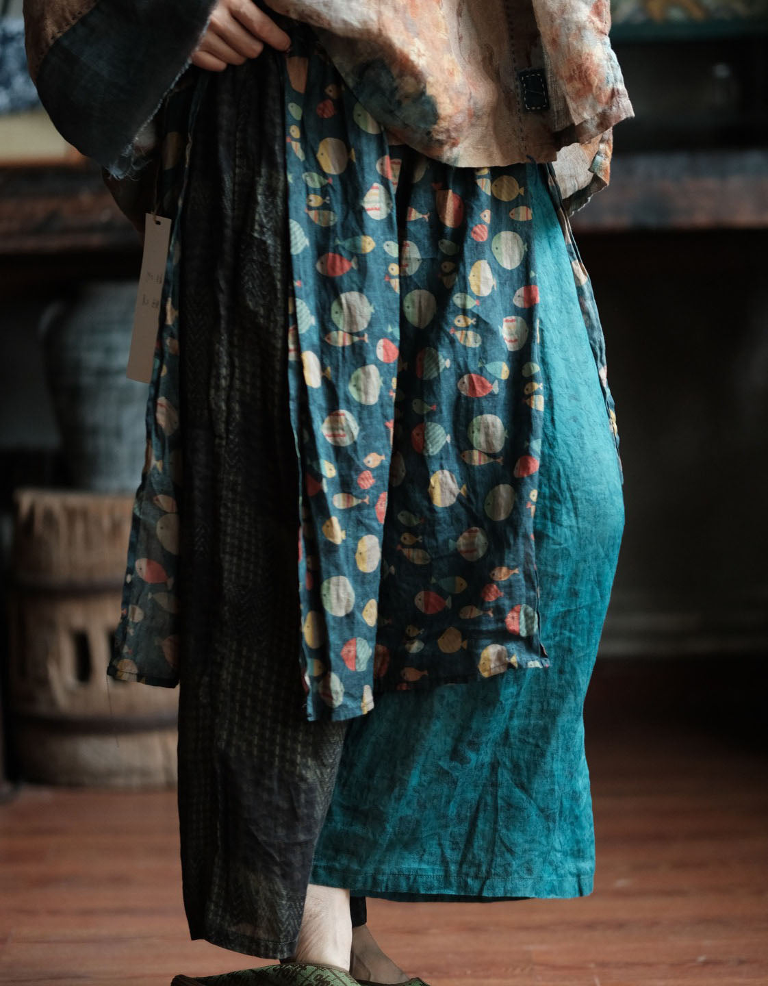 Bohemian Patchwork Palazzo Pants – Women’s Relaxed Fit Elastic Waist Linen Blend Pants