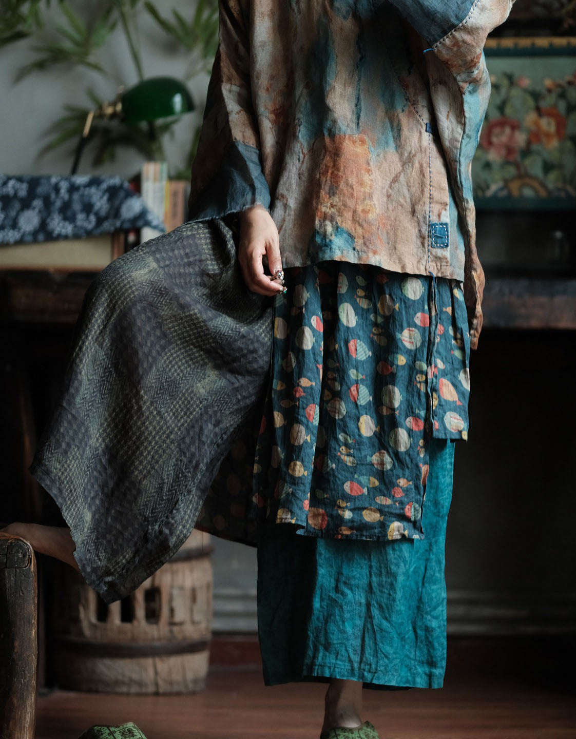 Women’s Oversized Boho Lounge Pants – Handmade Look Patchwork Cotton Linen Palazzo Pants