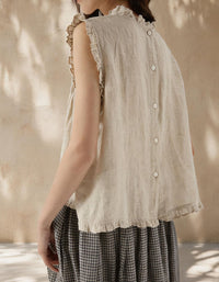 Vintage Style Linen Sleeveless Ruffle Women Top