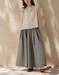 Women Minimalist Linen Ruffle Trim Tank Blouse