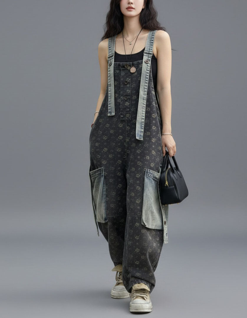 Loose Fit Denim Overalls Women Wide Leg Casual Jumpsuit