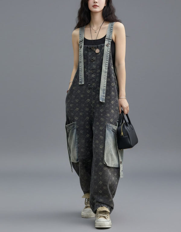 Loose Fit Denim Overalls Women Wide Leg Casual Jumpsuit