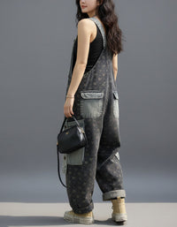 women denim overalls loose fit wide leg jumpsuit front view