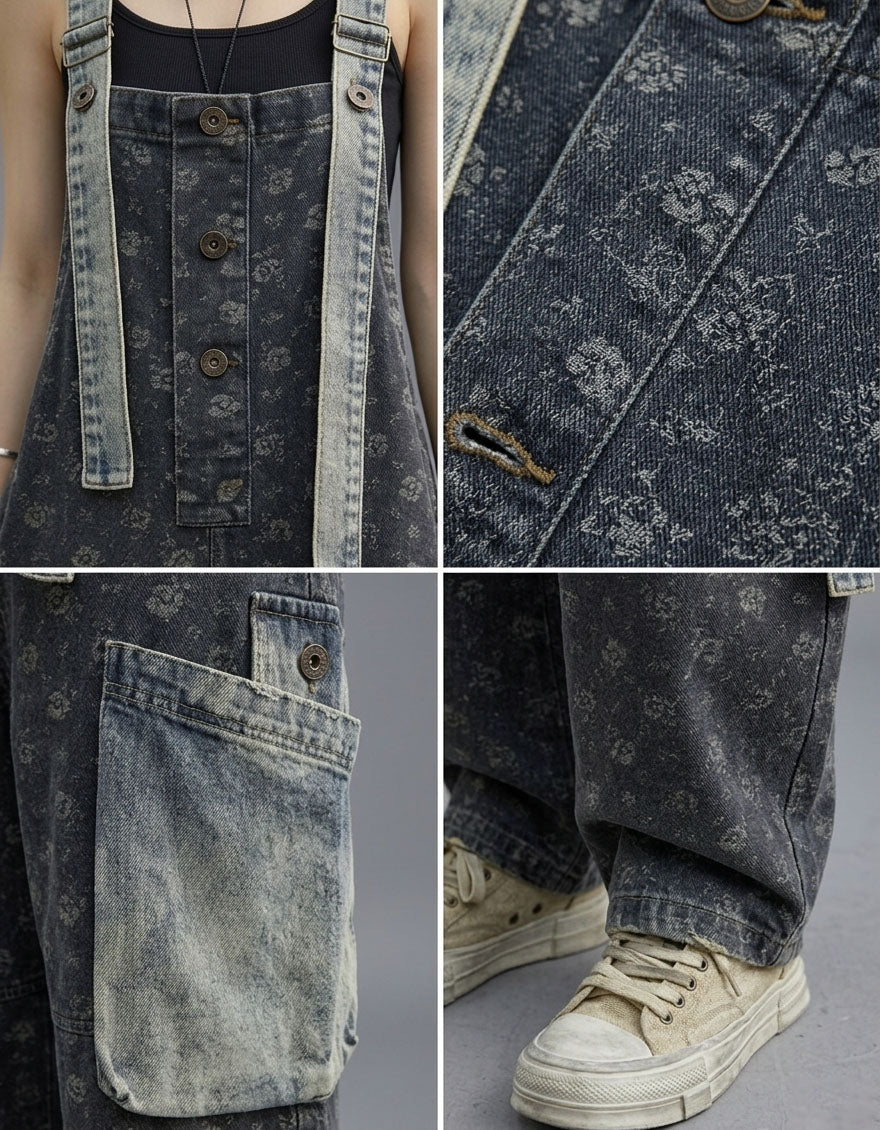 women wide leg denim overalls side view streetwear style