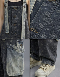 women wide leg denim overalls side view streetwear style